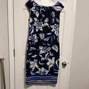 Navy and White Floral Midi Dress